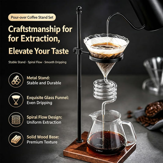 Bltnever Spiral Coffee Pour Over Set, Spiral Design Glass Coffee Dripper with Adjustable Stand and 40 Filters, Pour Over Coffee Kettle Set for Home Café Restaurant and Travel (Smooth,No Coffee Pot)