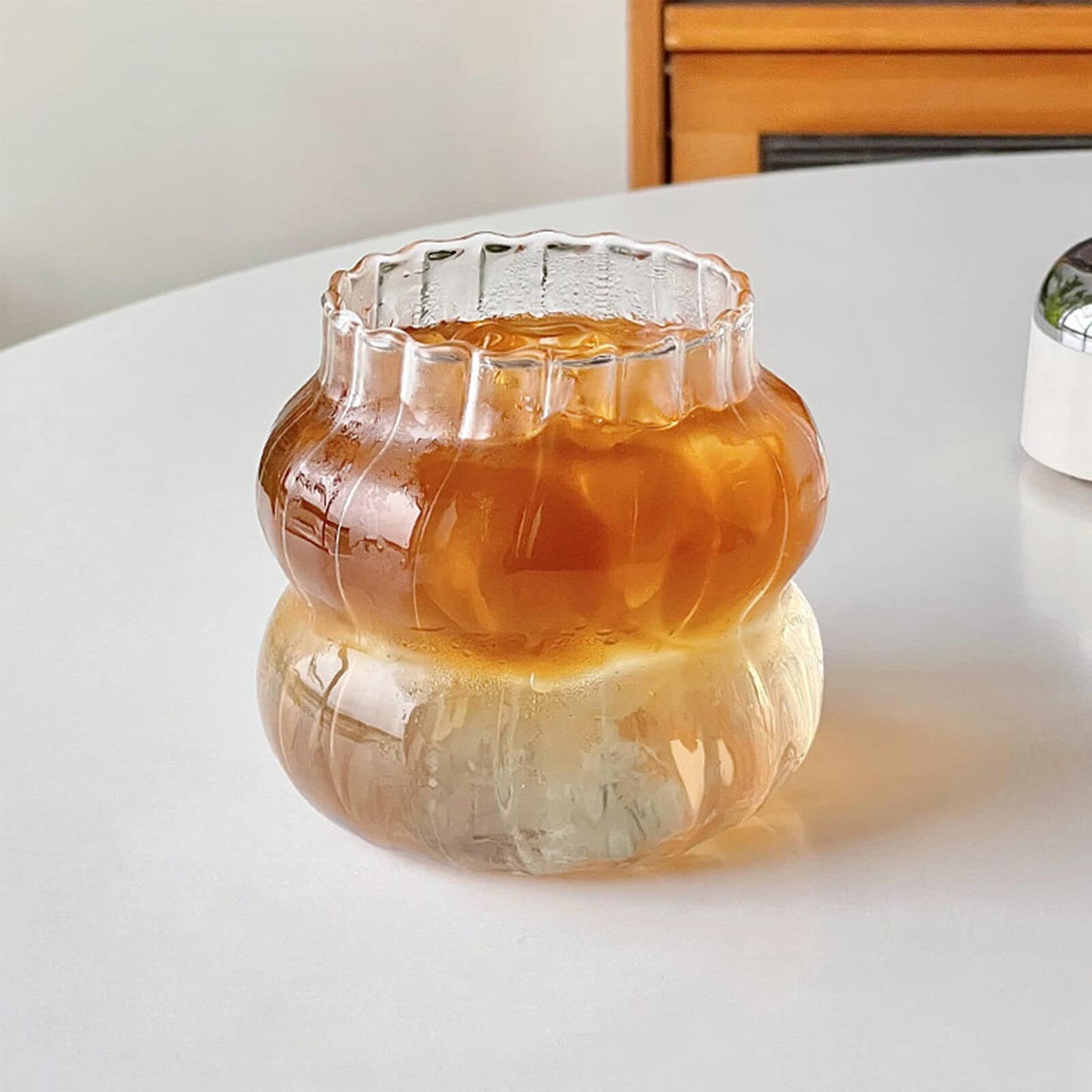 MANMAOHE 14 Oz Ribbed Glass Cups Set of 2 Creative Wavy Drinking Glasses Vintage Ribbed Glassware Vintage Ripple Drinking Glasses for Coffee Cocktail Juice Water Soda Tea