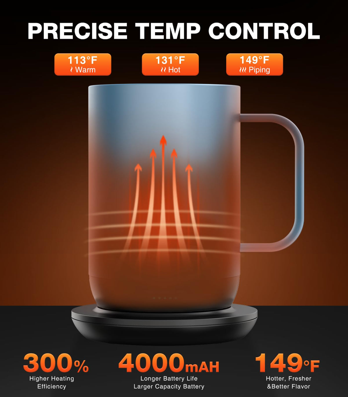 Kepwam Self-Heating Coffee Mug T1-16oz, Fast Heating Rechargeable Heated Coffee Mug, Smart Mug with App & Button Control, Ideal Gift for Coffee Lovers & Hot Drink Enthusiasts