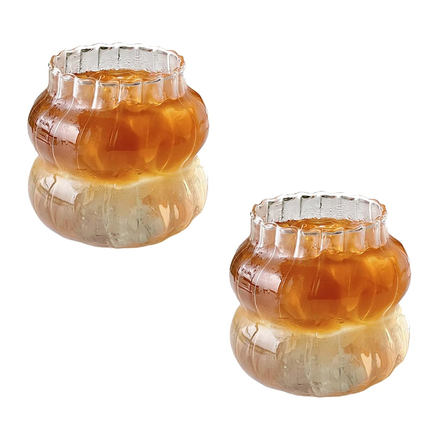 MANMAOHE 14 Oz Ribbed Glass Cups Set of 2 Creative Wavy Drinking Glasses Vintage Ribbed Glassware Vintage Ripple Drinking Glasses for Coffee Cocktail Juice Water Soda Tea