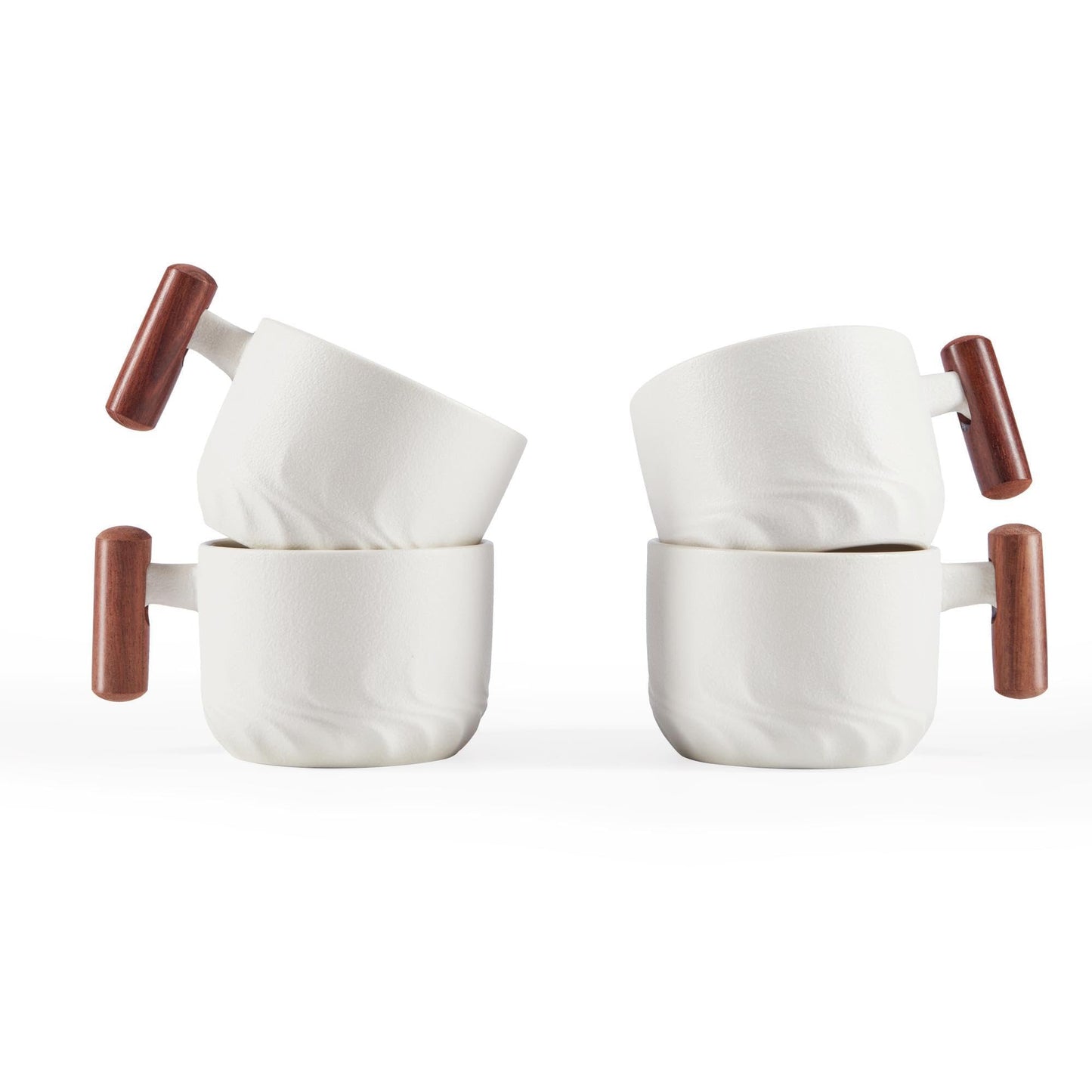 CLASGLAZ 2.5oz Ceramic Espresso Cups with Wooden Handle, Small Coffee Cups Double Shot Espresso Cups Set of 4