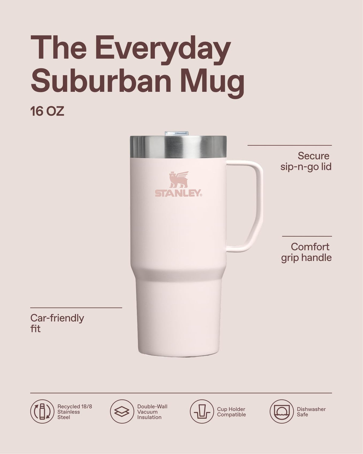 STANLEY The Everyday Suburban Mug | 16 oz | Drink Through Lid | Cup for Coffee, Tea and Drinks | Insulated Stainless Steel Coffee Mug | BPA-Free | Blue Dream Gloss