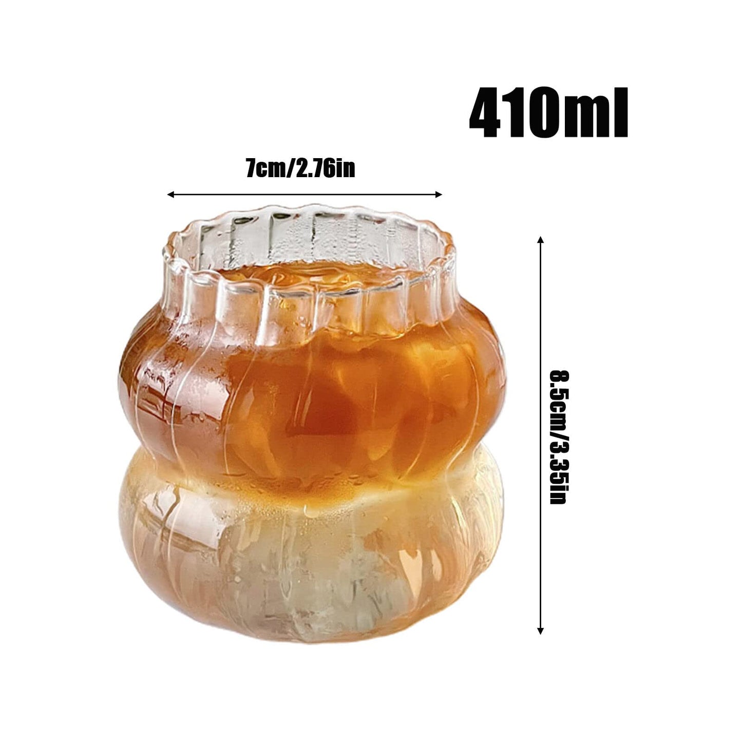 MANMAOHE 14 Oz Ribbed Glass Cups Set of 2 Creative Wavy Drinking Glasses Vintage Ribbed Glassware Vintage Ripple Drinking Glasses for Coffee Cocktail Juice Water Soda Tea