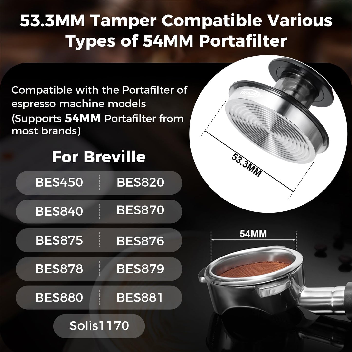IKAPE 53MM Black Espresso Tool Set 8 IN 1, Coffee Tamper, Distributor, Magnetic Funnel, Puck Screen, Tamper Station, Stirrer Distribution Tool, Cleaning Towel and Brush