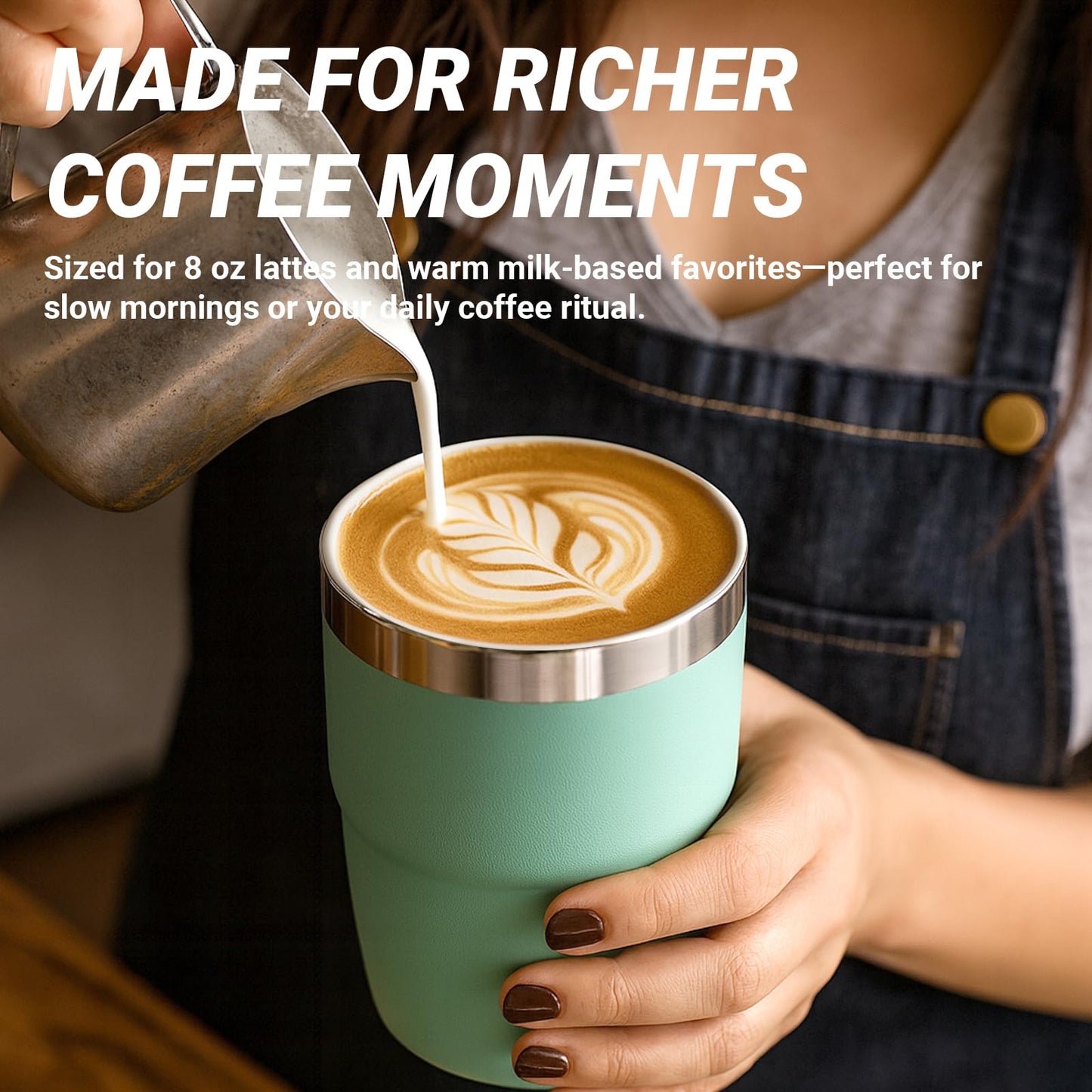 Cafezi 8 oz Small Coffee Cup with Magnetic Lid, Ceramic-Lining