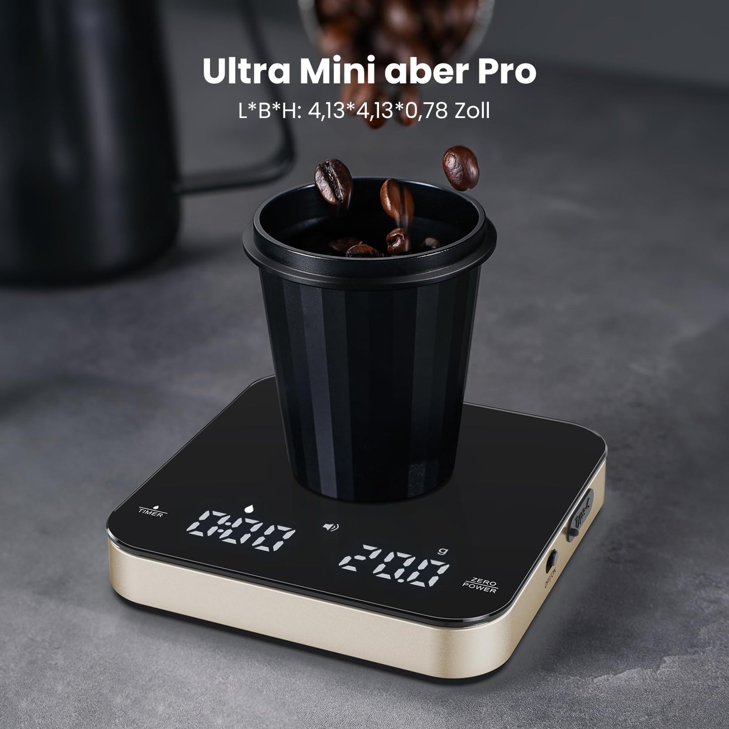 Maestri House S2 Espresso Coffee Scale with Timer, USB-C Rechargeable 2kg/0.1g Precision Shot Scale, Digital Scale for Espresso Brewing(Black & Gold)