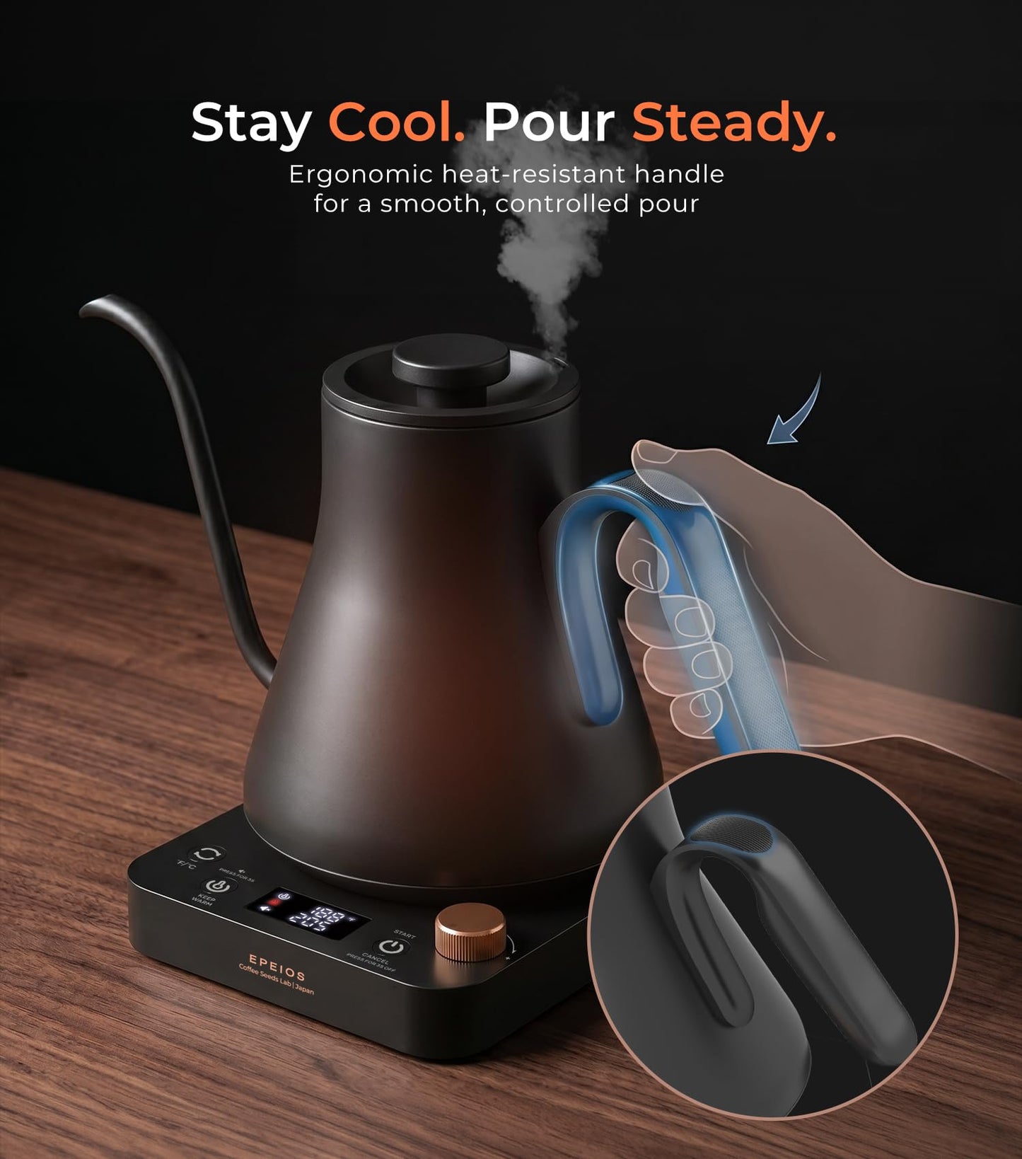Epeios Electric Kettle, Gooseneck Electric Kettle with ±1°F Temperature Control, 1200W Rapid Heating for Pour Over Coffee & Tea, 304 Stainless Steel Interior, Auto Shut-Off, 0.9L, Cream White