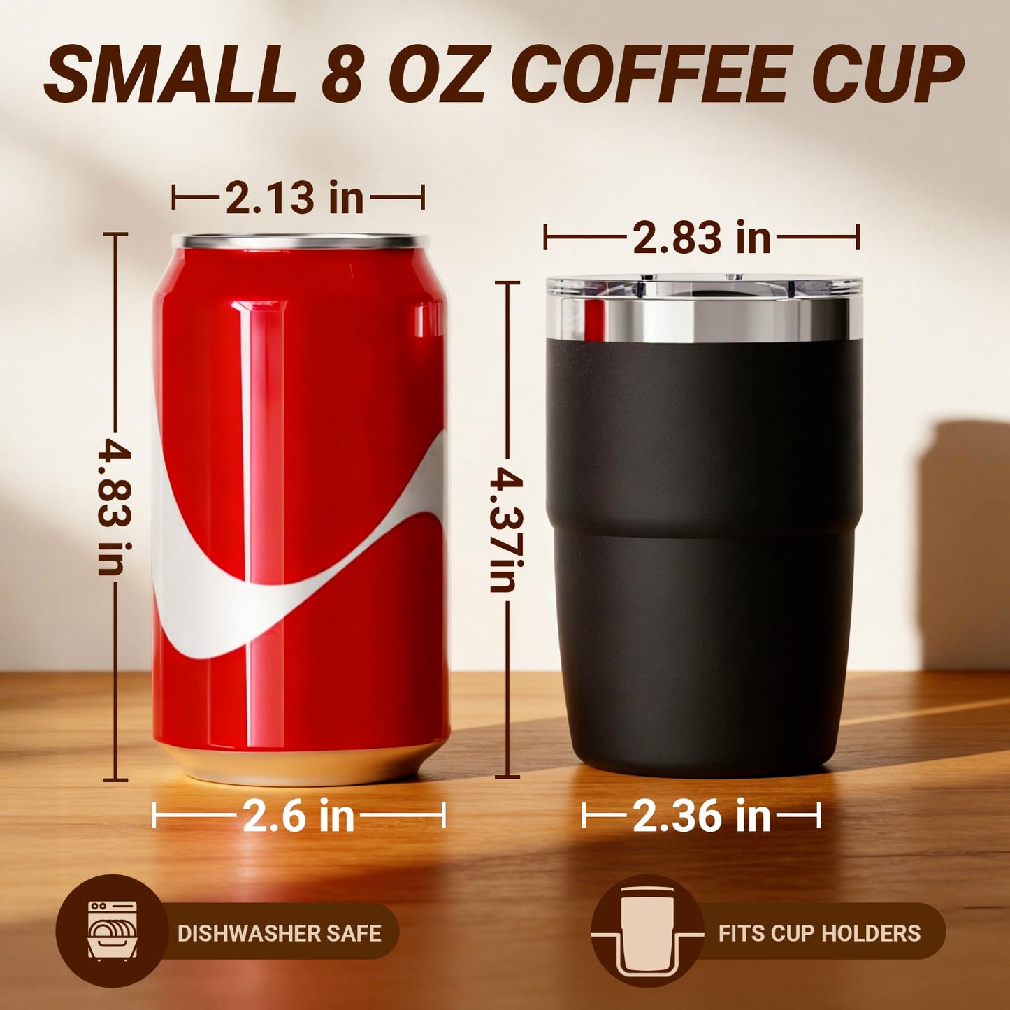 Cafezi 8 oz Small Coffee Cup with Magnetic Lid, Ceramic-Lining