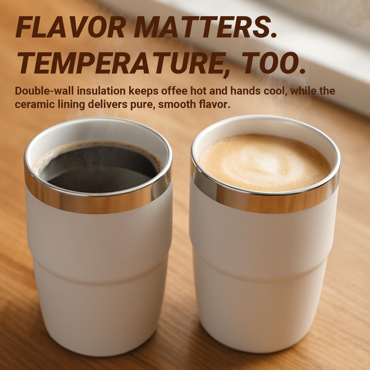 Cafezi 8 oz Small Coffee Cup with Magnetic Lid, Ceramic-Lining
