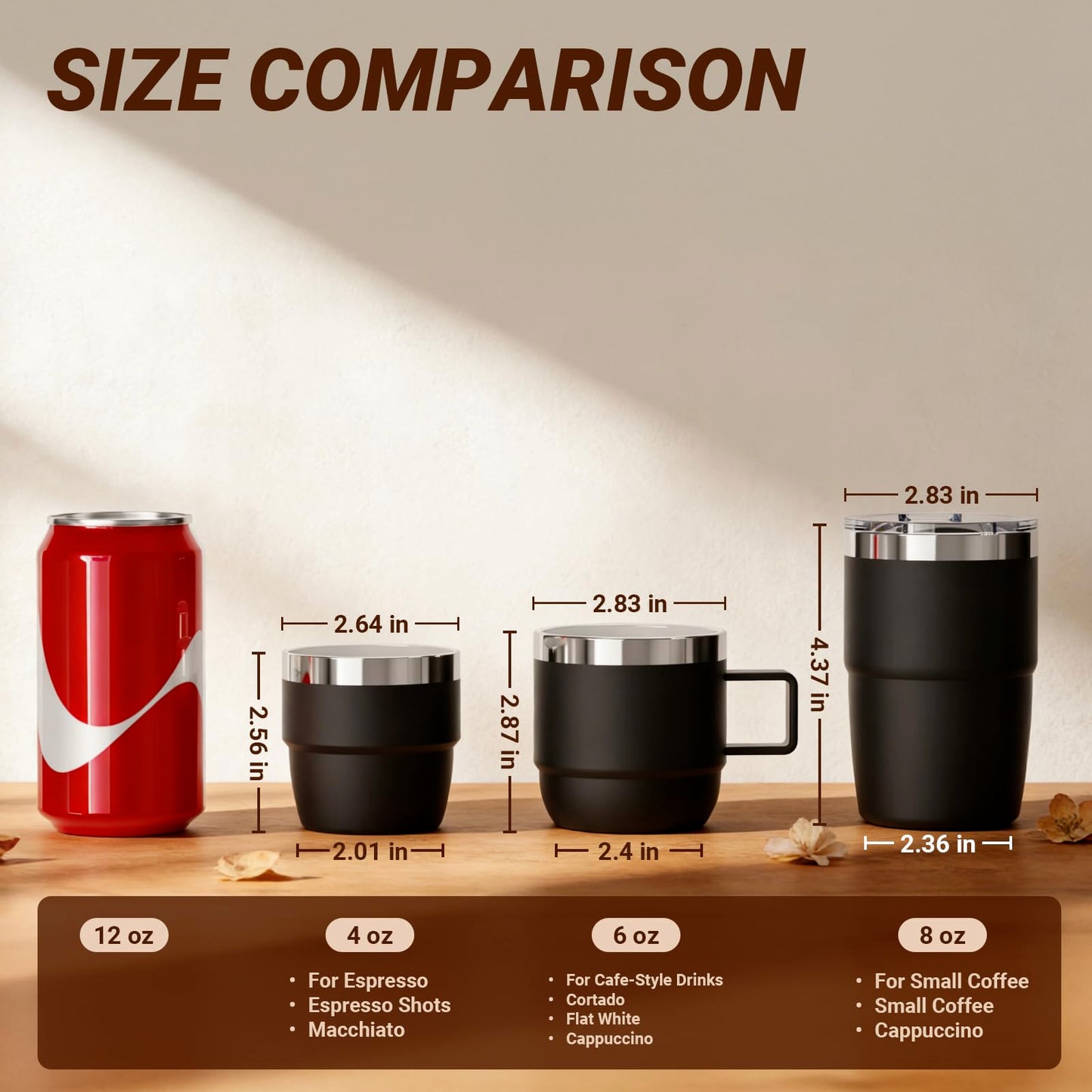 Cafezi 8 oz Small Coffee Cup with Magnetic Lid, Ceramic-Lining
