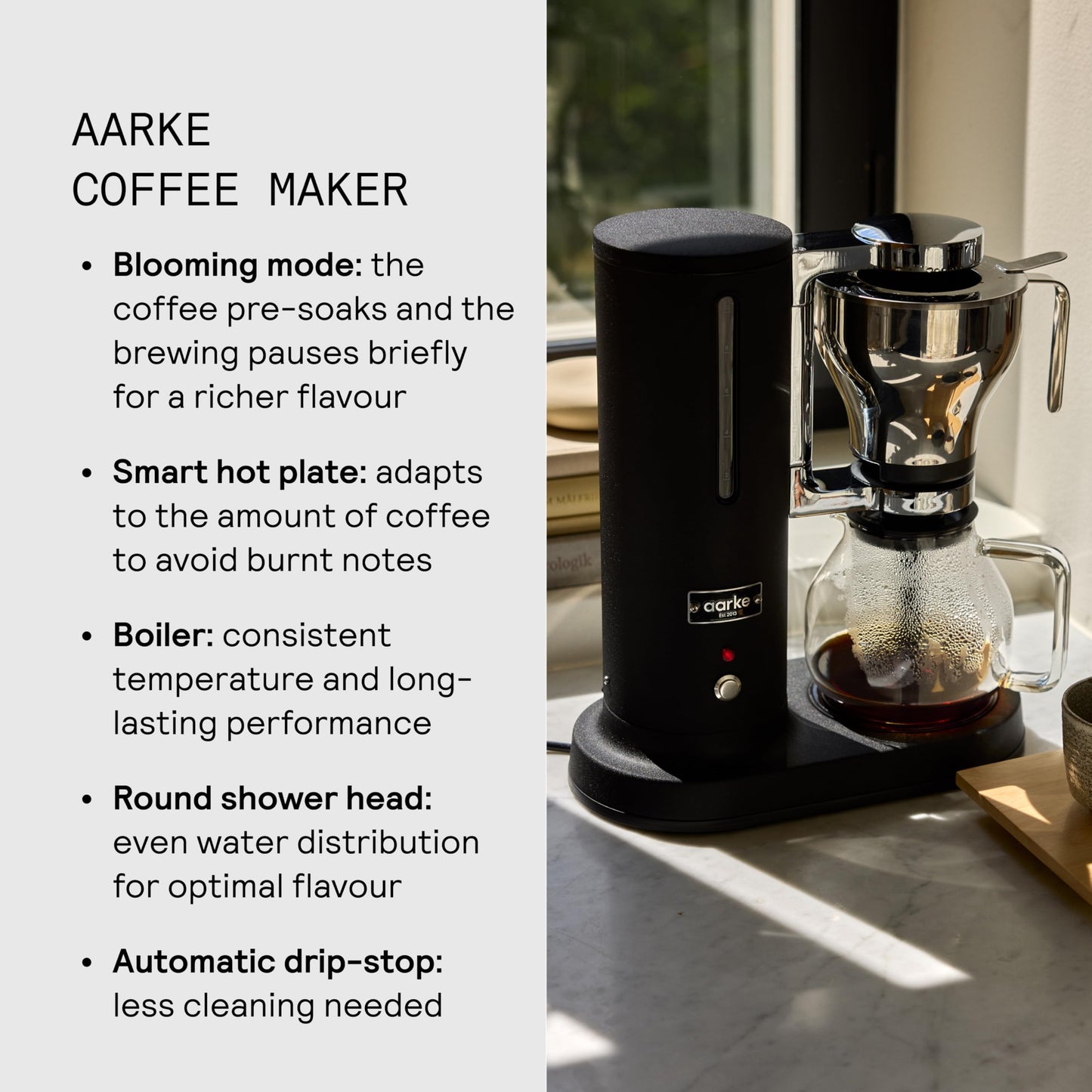 aarke Drip Coffee Maker with 42oz Glass Carafe, Matte Black