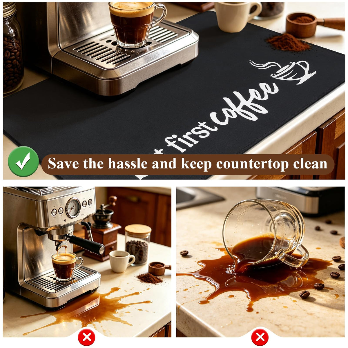 SHACOS Coffee Mat 2 Pack 12x19 Inch Black