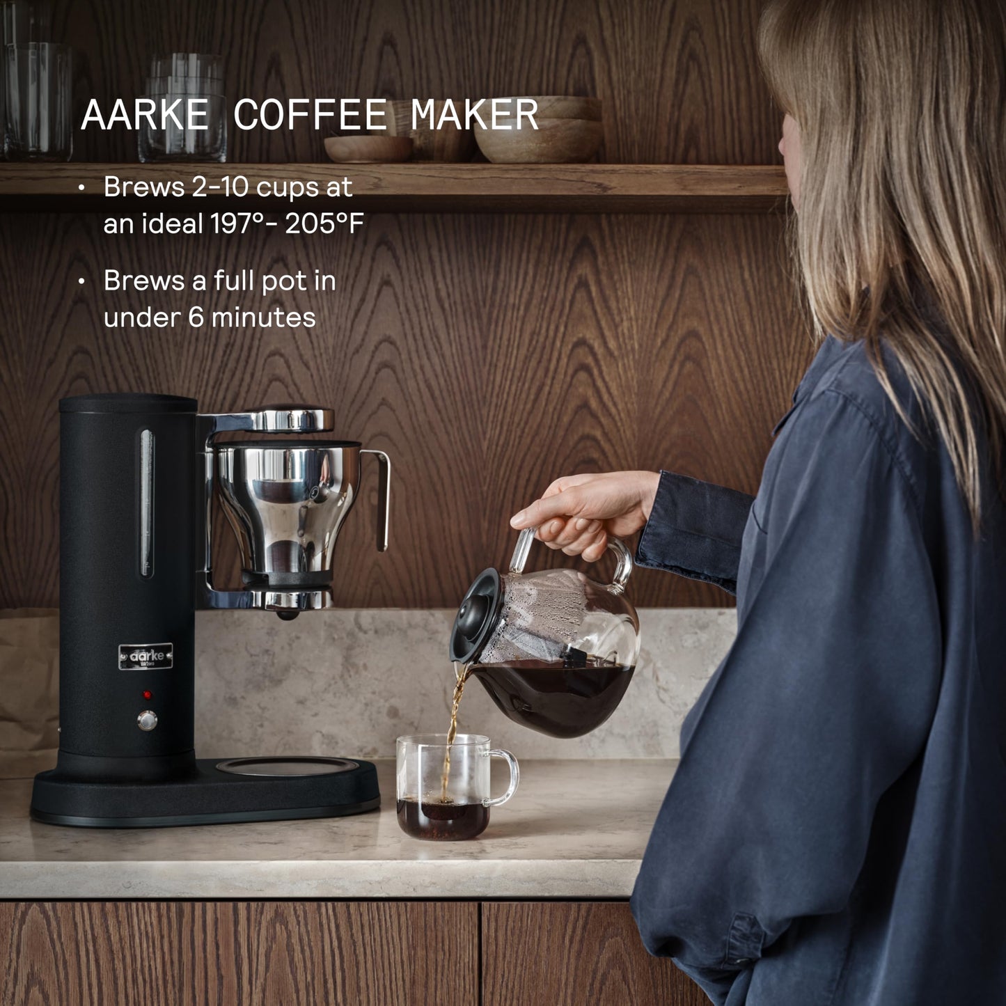 aarke Drip Coffee Maker with 42oz Glass Carafe, Matte Black