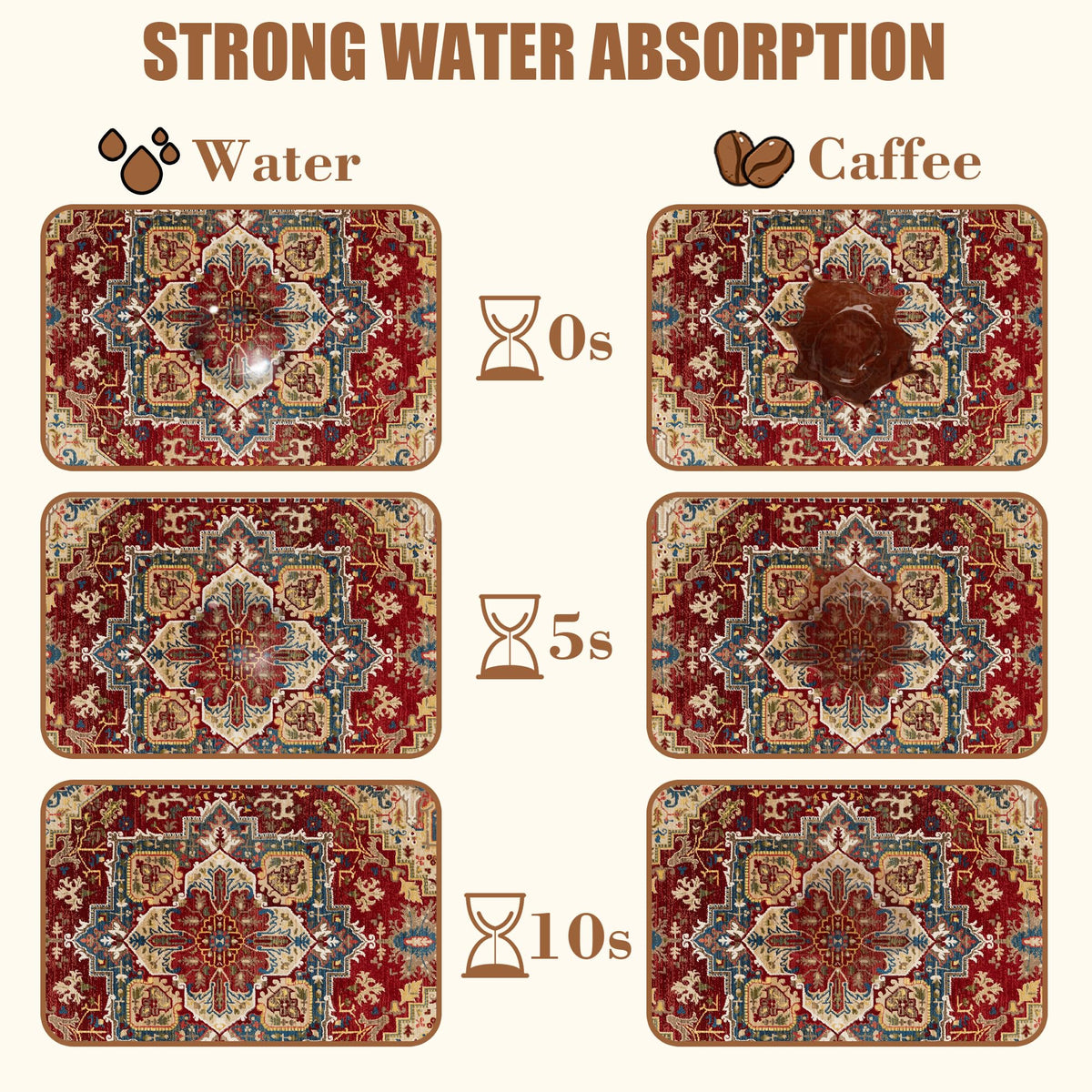Boho Dish Drying Mat Persian Tribal Coffee Bar Mat for Countertop Absorbent Rubber Backed Hide Stain Dish Drainer Rack Pad Espresso Machine Coffee Pot Dining Room Decoration 15.7 x 23.6 Inch